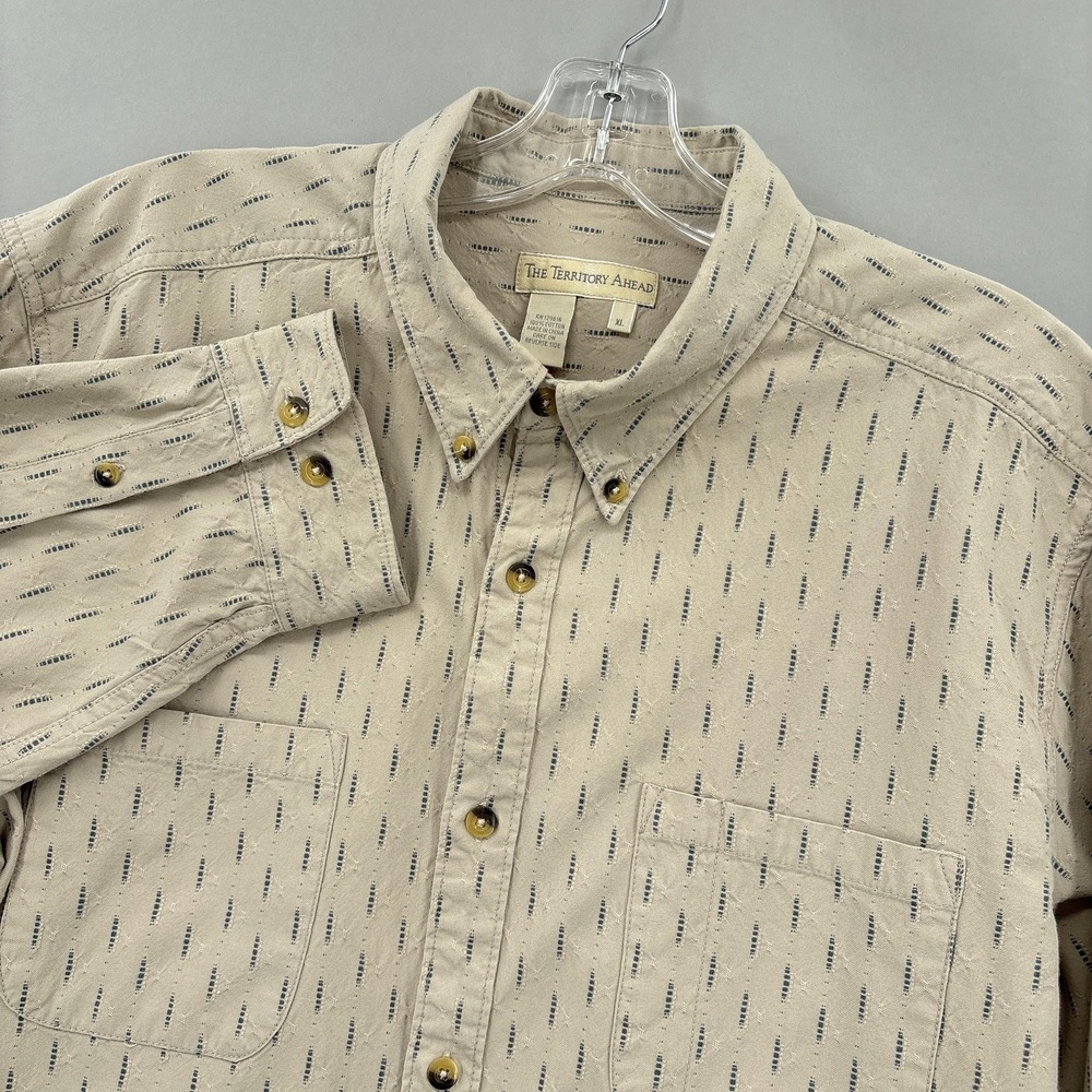 The Territory Ahead Shirt Mens XL Beige Geometric Button Up Long Sleeve Jacquard